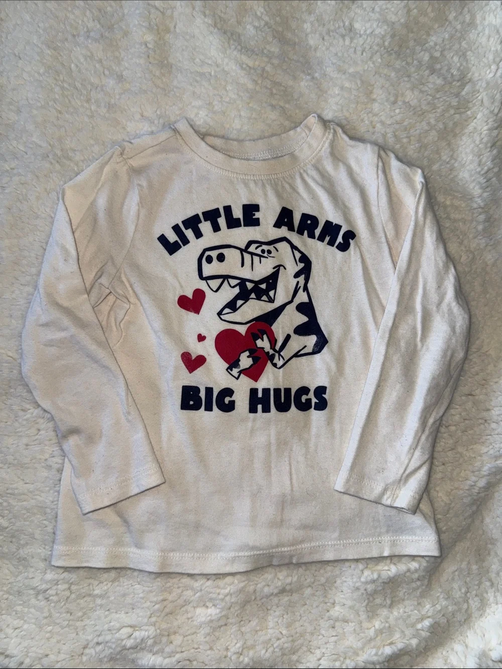 Old Navy White Long-Sleeve Tee with Navy Dino and Red Heart Graphic